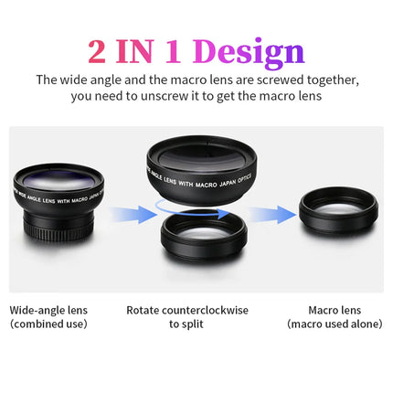 2-in-1 Universele Telefoonlens Clip 37mm – Groothoek & Macro Lens – Smartphone Camera Lens voor iPhone & Android