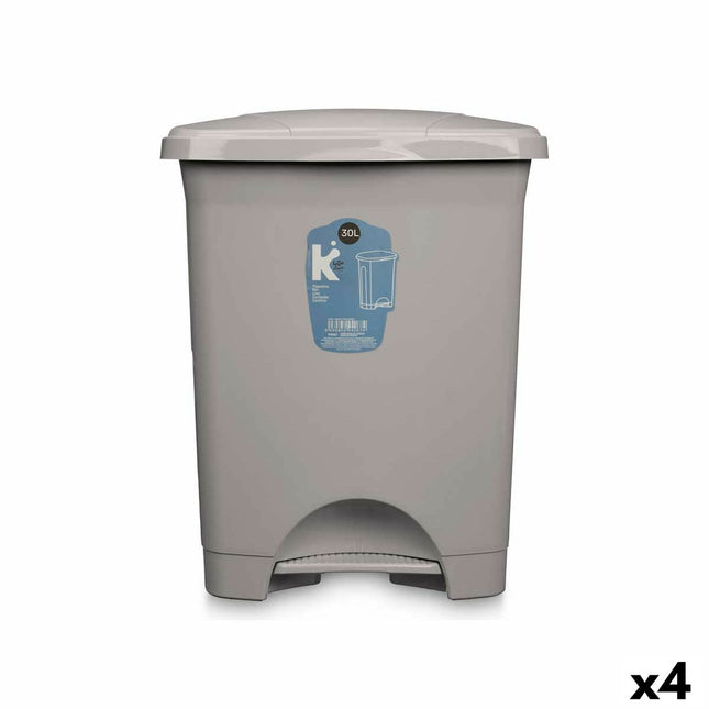 Bigbuy Home Pedaalemmer Grijs Plastic 30 L (4 Stuks)