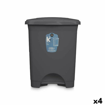 Bigbuy Home Pedaalemmer Antraciet Plastic 30 L (4 Stuks)