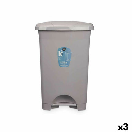 Bigbuy Home Pedaalemmer Grijs Plastic 50 L (3 Stuks)