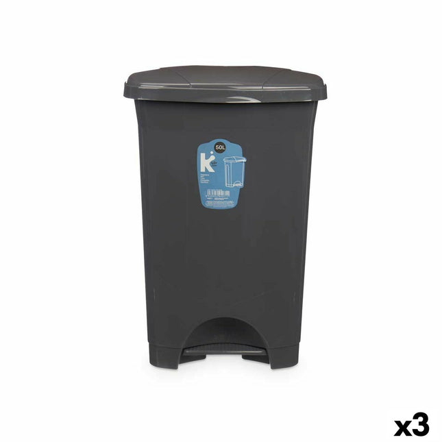 Bigbuy Home Pedaalemmer Antraciet Plastic 50 L (3 Stuks)