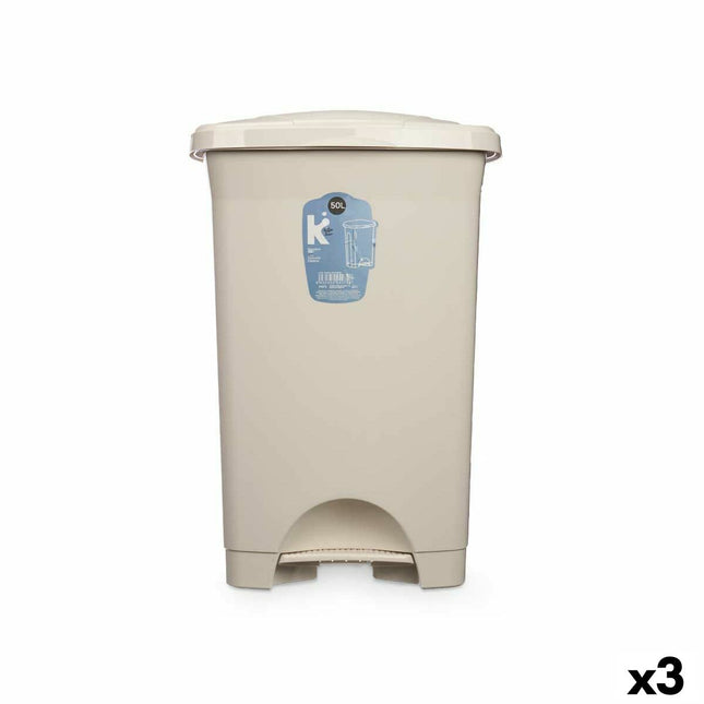 Bigbuy Home Pedaalemmer Beige Plastic 50 L (3 Stuks)