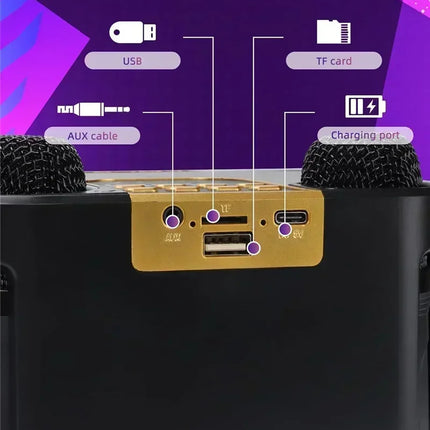 Draagbare Karaoke Bluetooth Speaker met Microfoons voor Feest & Outdoor – High Power 360° Stereo Surround