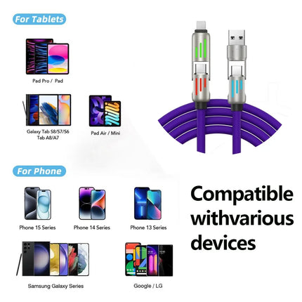 240W 4-in-1 Snellaadkabel – Multifunctionele Silicium USB Kabel – Fast Charging & Data Sync voor iPhone, Samsung, Xiaomi & meer